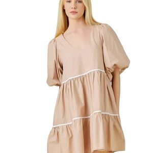 Baevely Sweet On You Taupe Mini Dress with Piping